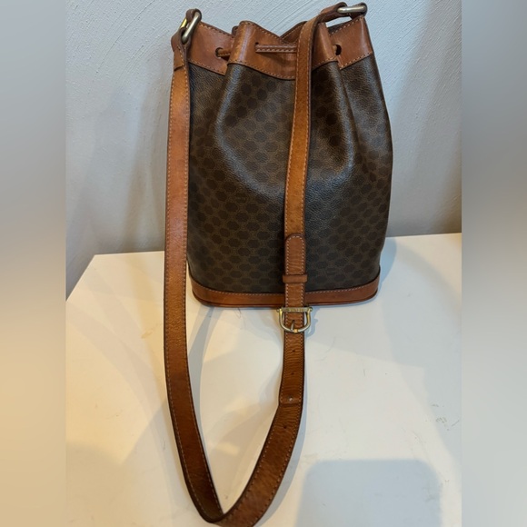 Celine Macadam Vintage Blason Brown Leather Drawstring Bucket Shoulder Bag - Picture 3 of 14